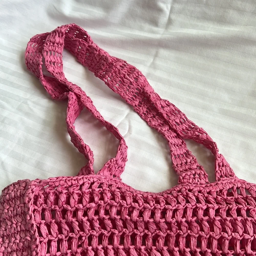 Pink Rattan Tote - Picture 2 of 2